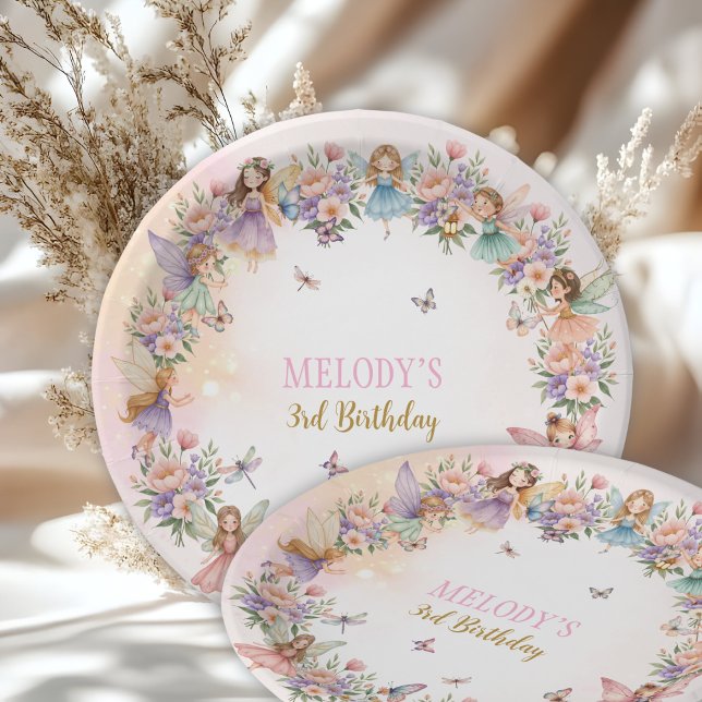 Whimsical flower fairy garden 3rd birthday  pappteller (Von Creator hochgeladen)