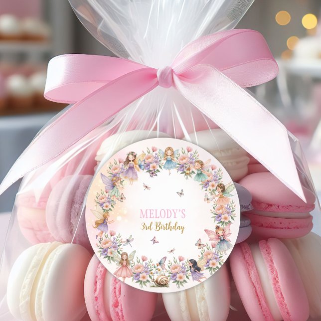Whimsical flower fairy garden 3rd birthday  runder aufkleber (Von Creator hochgeladen)