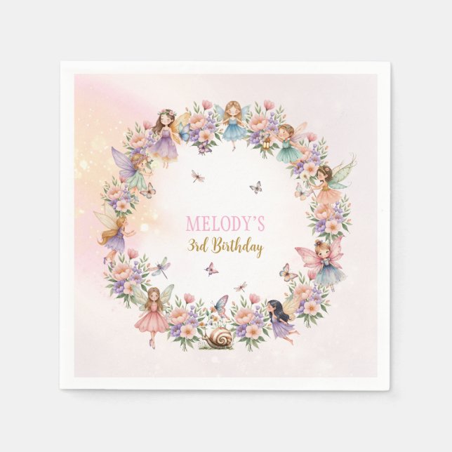 Whimsical flower fairy garden 3rd birthday  serviette (Vorderseite)