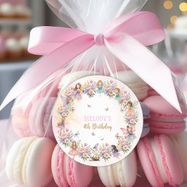 Whimsical flower fairy garden 4th birthday  runder aufkleber