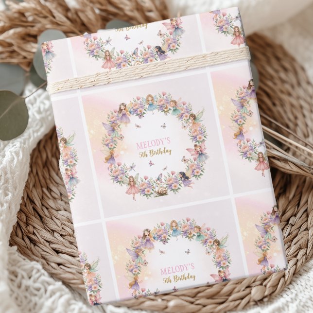 Whimsical flower fairy garden 5th birthday  geschenkpapier (Von Creator hochgeladen)
