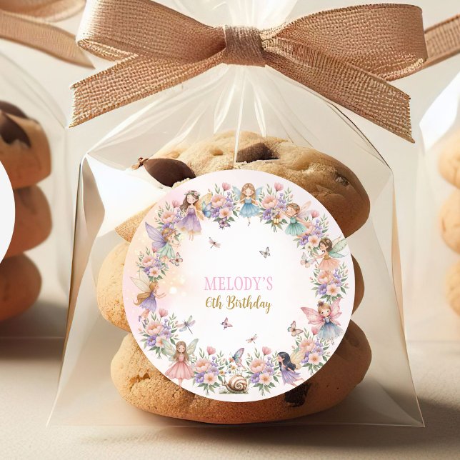 Whimsical flower fairy garden 6th birthday  runder aufkleber (Von Creator hochgeladen)