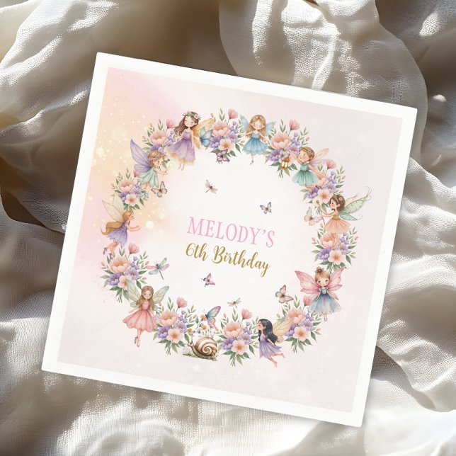 Whimsical flower fairy garden 6th birthday  serviette (Von Creator hochgeladen)
