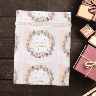 Whimsical Flower Fairy Garten 2. Geburtstag Geschenkpapier