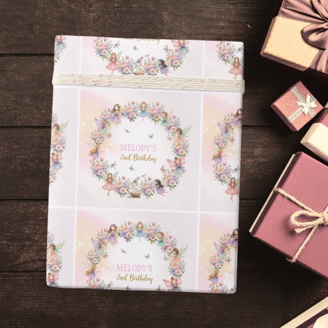 Whimsical Flower Fairy Garten 2. Geburtstag  Geschenkpapier (Von Creator hochgeladen)