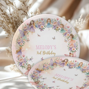 Whimsical Flower Fairy Garten 3. Geburtstag Pappteller