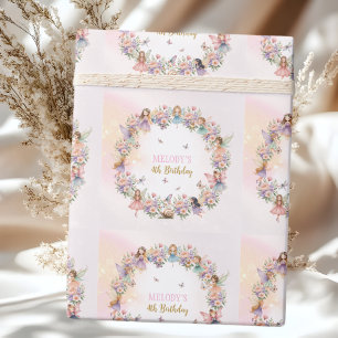 Whimsical Flower Fairy Garten 4. Geburtstag Geschenkpapier