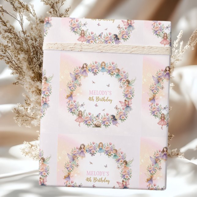 Whimsical Flower Fairy Garten 4. Geburtstag  Geschenkpapier (Von Creator hochgeladen)