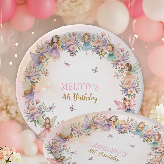 Whimsical Flower Fairy Garten 4. Geburtstag  Pappteller (Von Creator hochgeladen)