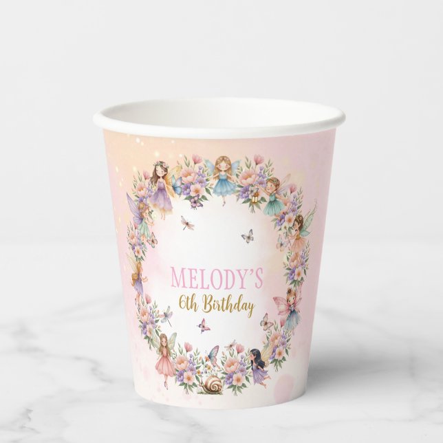 Whimsical Flower Fairy Garten 6. Geburtstag  Pappbecher (Vorderseite)
