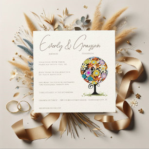 Whimsical Flower Love Tree Wedding Invitation Einladung