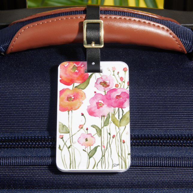 Whimsical Flowers Acrylic Luggage Tag Gepäckanhänger (Vorderseite Insitu 2)