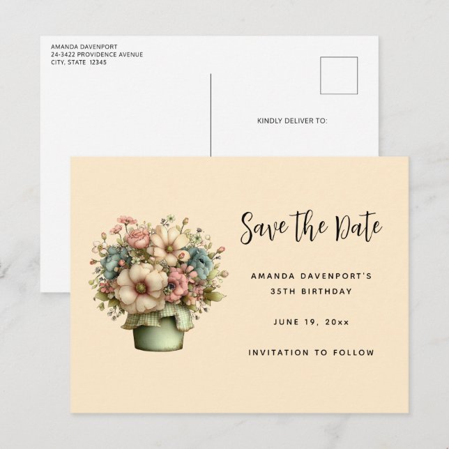 Whimsical Flowers in a Planter Pot Cute Ankündigungspostkarte (Vorne/Hinten)