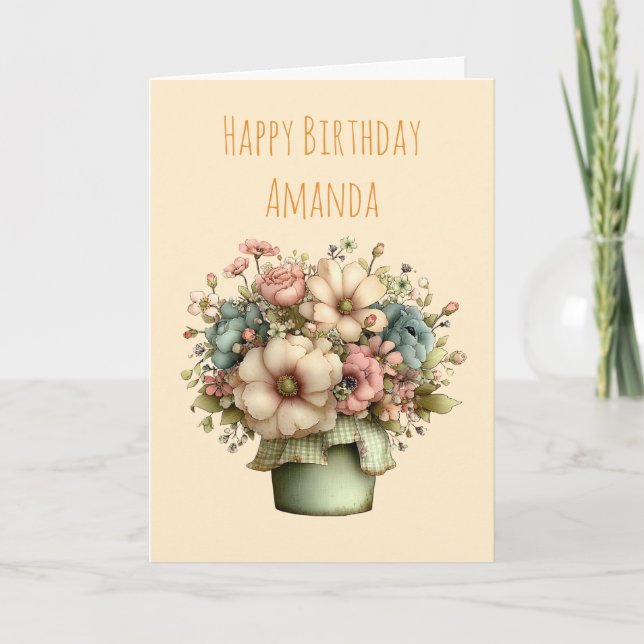 Whimsical Flowers in a Planter Pot Cute Birthday Karte (Vorderseite)