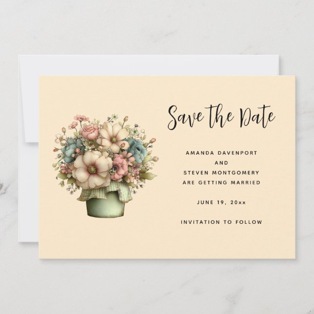Whimsical Flowers in a Planter Pot Save The Date (Vorderseite)