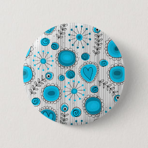 Whimsical flowers in blue and white button
