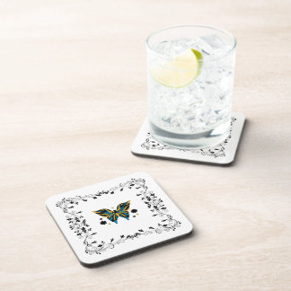 Whimsical Fluttering – Blue Butterfly Floral Art Getränkeuntersetzer