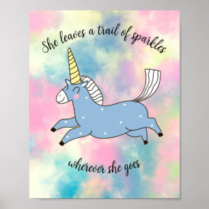 Whimsical Flying Blue Unicorns auf Pastelwolken Poster