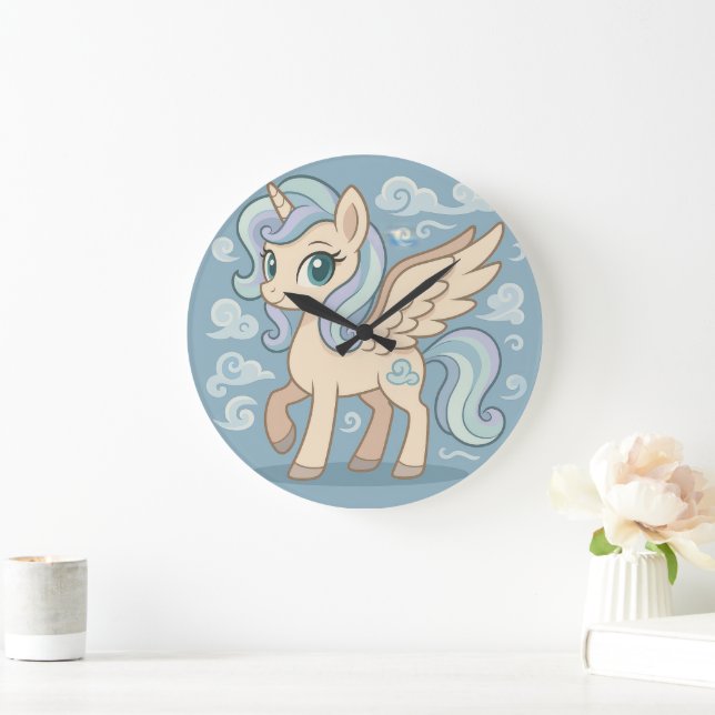 Whimsical Flying Pony Wall Clock - Niedliche Paste Große Wanduhr (Zuhause)