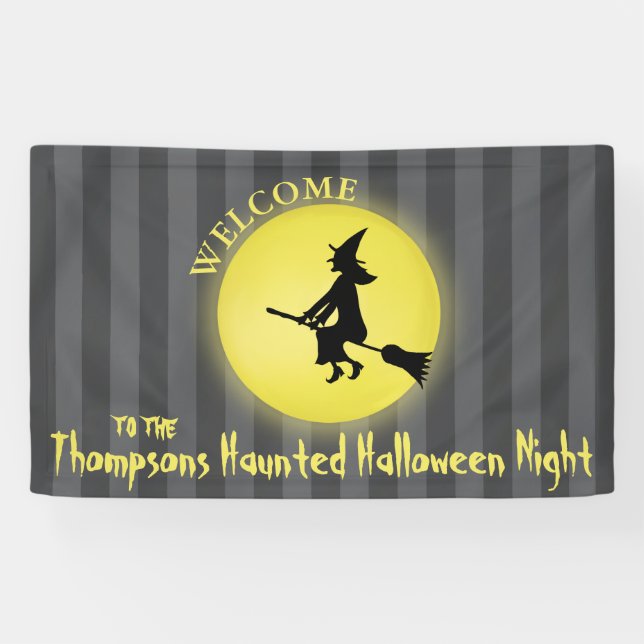 Whimsical Flying Witch Mondlight Halloween Banner (Horizontal)