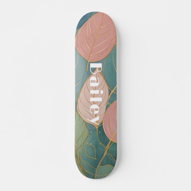 Whimsical Foliage: Pastellfarben-Blätter Skateboard (Vorne)