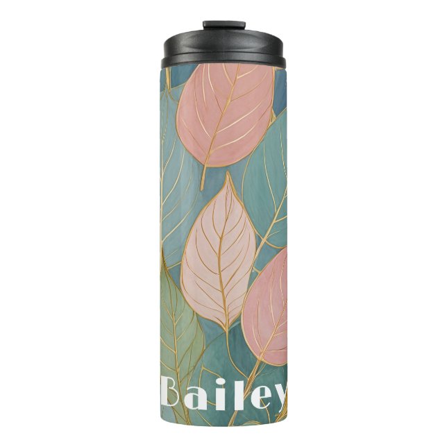 Whimsical Foliage: Pastellfarben-Blätter Thermosbecher (Vorderseite)