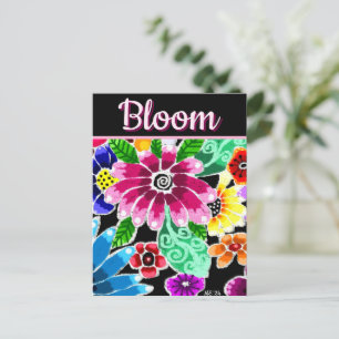 Whimsical Folk Art Blume Blumenmuster Personalisie Postkarte