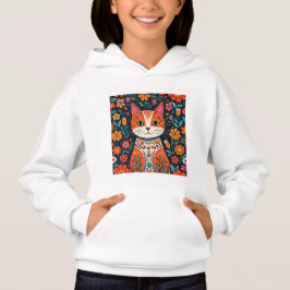 Whimsical Folk Art Cat und Blume Hoodie