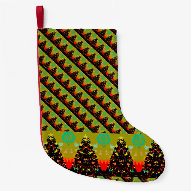 Whimsical Folk Art Christmas Tree Fun Kleiner Weihnachtsstrumpf (Vorderseite)