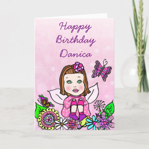 Whimsical Folk Art Fairy Girl Happy Birthday Karte