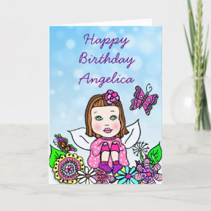 Whimsical Folk Art Fairy Girl Happy Birthday Karte