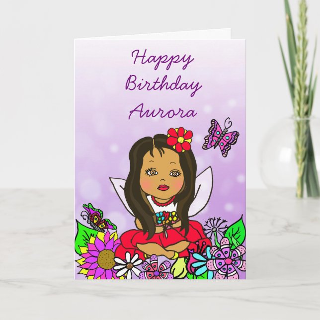 Whimsical Folk Art Fairy Girl Happy Birthday Karte (Vorderseite)