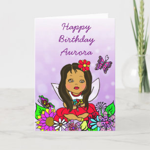 Whimsical Folk Art Fairy Girl Happy Birthday Karte