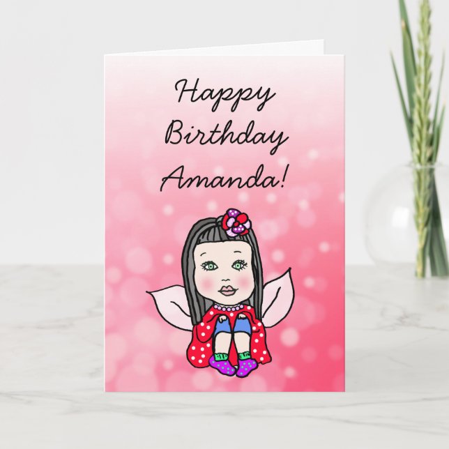 Whimsical Folk Art Fairy Girl Happy Birthday Karte (Vorderseite)