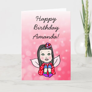 Whimsical Folk Art Fairy Girl Happy Birthday Karte