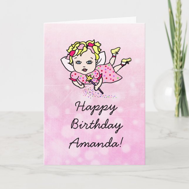 Whimsical Folk Art Fairy Girl Happy Birthday Karte (Vorderseite)