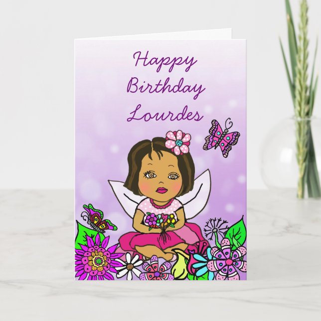 Whimsical Folk Art Fairy Girl Happy Birthday Karte (Vorderseite)