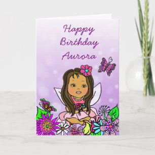 Whimsical Folk Art Fairy Girl Happy Birthday Karte