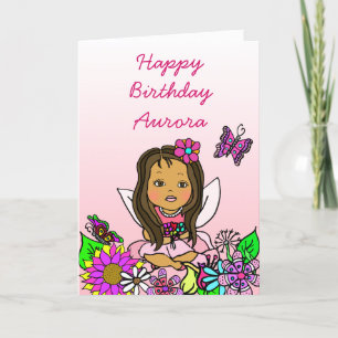 Whimsical Folk Art Fairy Girl Happy Birthday Karte