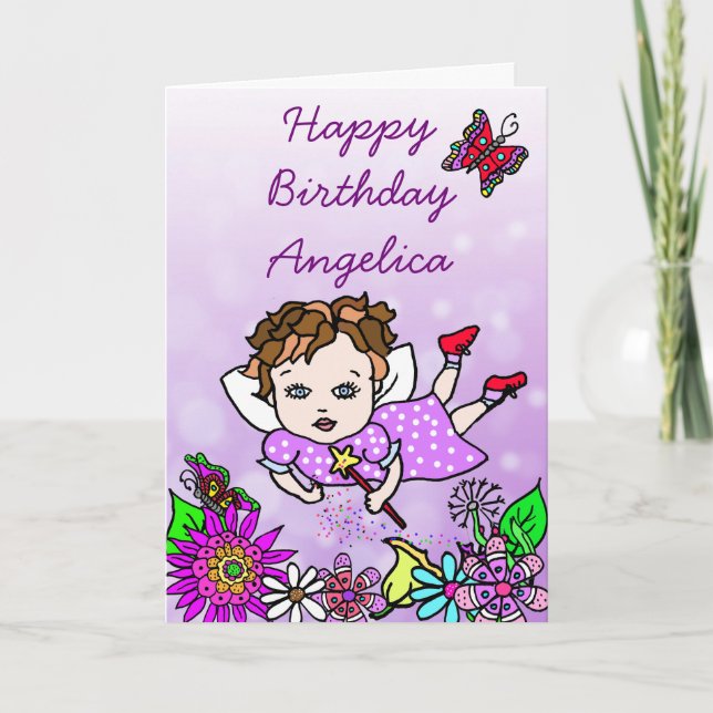 Whimsical Folk Art Fairy Girl Happy Birthday Karte (Vorderseite)