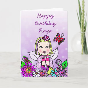 Whimsical Folk Art Fairy Girl Happy Birthday Karte