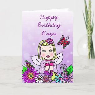Whimsical Folk Art Fairy Girl Happy Birthday Karte