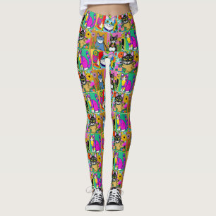 Whimsical Folk Art farbenfrohe Katzen Leggings