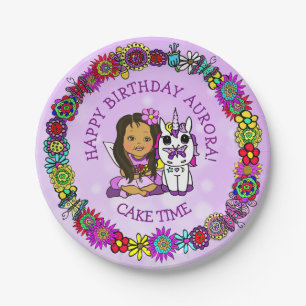 Whimsical Folk Art Fee mit Einhorn & Schmetterling Pappteller