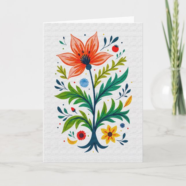 Whimsical Folk Art Floral Tree Botanical Karte (Vorderseite)