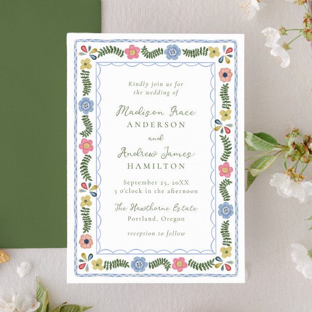 Whimsical Folk Art Floral Wedding Invitation Einladung (Von Creator hochgeladen)