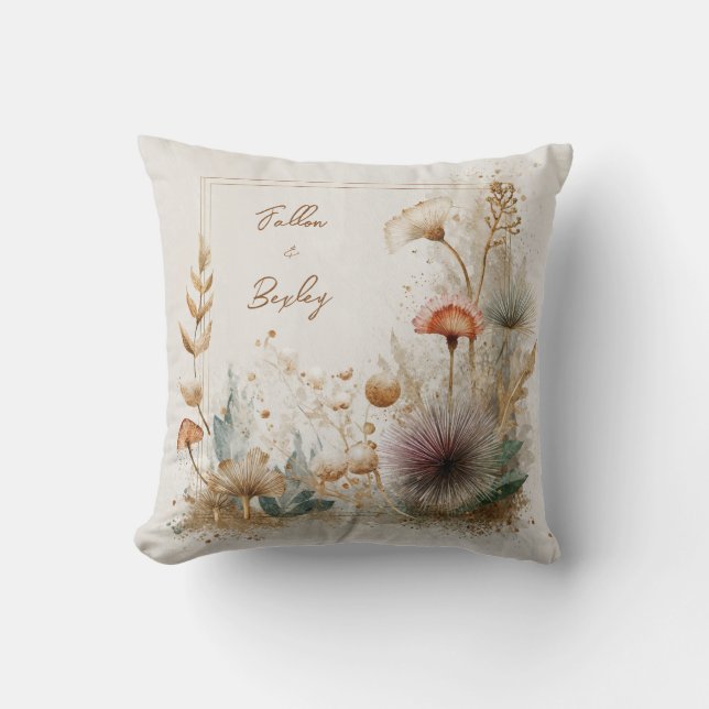Whimsical Folk Art Floral Wedding Kissen (Vorderseite)
