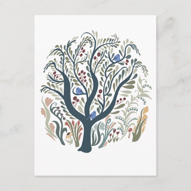 Whimsical Folk Art Forest Earth Tone Postkarte (Vorderseite)