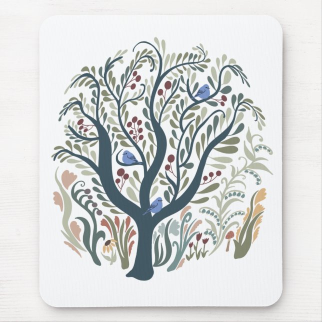 Whimsical Folk Art Forest Earth Tones Mousepad (Vorne)