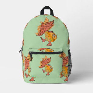 Whimsical Folk Art Goldfisch   Boho Wirbel Fantasi Bedruckter Rucksack